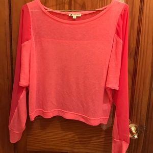 Wispy thin  pink cropped sweater w sheer sleeves